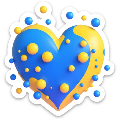 heart with yellow base, sparkly royal blue topping, yellow and royal blue bubbles around sticker