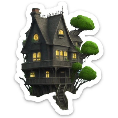 Fantastic fantasy haunted Addams family treehouse hotel overgrown  sticker