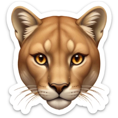 Cinematic Noble Cougar Portrait Emoji, Poised and regal, with a lithe, muscular build and a sleek, tawny Fur with subtle dark accents, deep-set soulful amber eyes, Simplified yet sharp and sophisticated features, highly detailed, glowing with a warm, dignified glow, high shine, intelligent and stealthy, stylized with an air of wild elegance, focused and attentive, soft glowing outline, capturing the essence of a watchful and confident predator, so majestic it feels as though it could silently pounce out of the screen with effortless authority! sticker