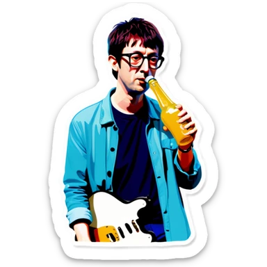 Blur guitarist Graham Coxon is holding butterscotch telecaster and drinking korean soju. sticker