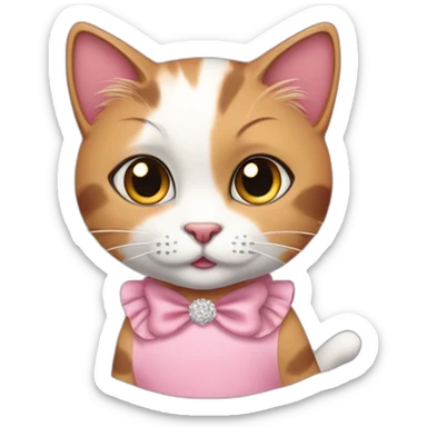 sassy calico cat in pink dress and hearted eyes sticker