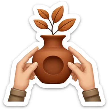 Minimalistic flat vector icon, iOS style, thin black contour on white background. Hands shaping a small clay vase. Clean, no text, no shadow sticker
