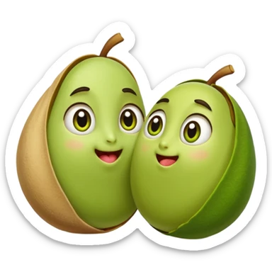 a couple of pistachio and pistachia in love, one with open shell, both with big eyes and blushing cheeks, iOS emoji style sticker