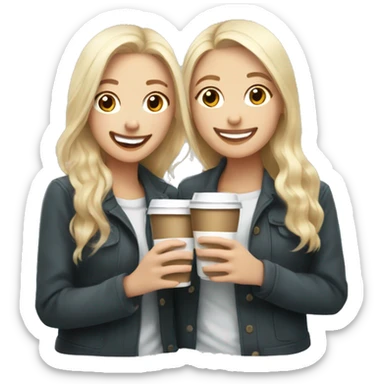 White Blonde girl and white redhead girl smiling drinking coffees  sticker