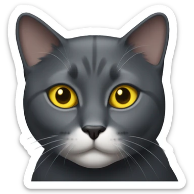 Dark Gray cat with yellow eyes and a small white patch only on chest sticker