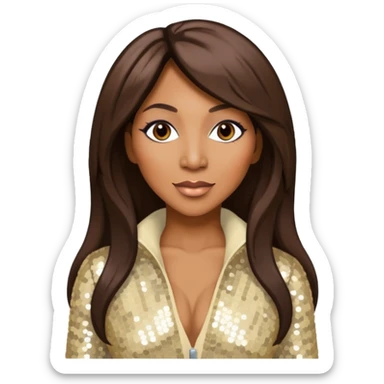 Towanda Braxton with long dark brown hair, cream sequin outfit sticker