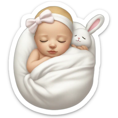Sleeping white Newborn with bunny headband sticker