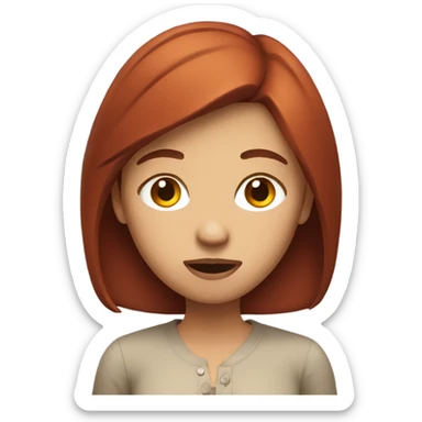 Girl with medium length brown and red hair shrugging  sticker