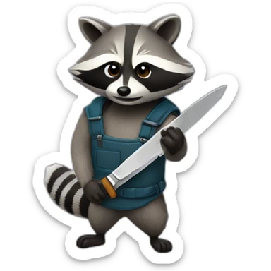 a raccoon holding a knife sticker