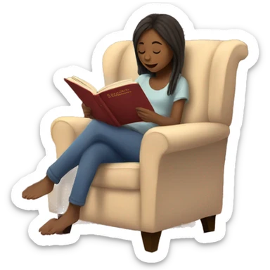 Girl under blanket reading a book on cozy chair next to fireplace sticker
