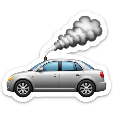 smoking car with visible exhaust smoke, simple and expressive sticker