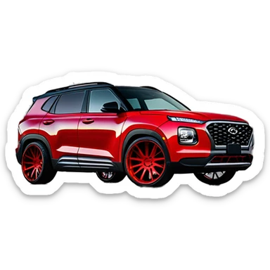 Lifted Red Hyundai Venue with 26 inch forgiato wheels and houston swangas on the wheels sticker