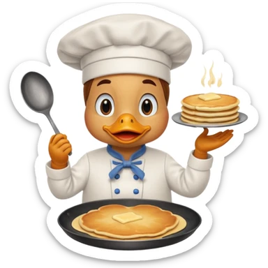A chef duck wearing a tiny apron, making pancakes on a pan sticker