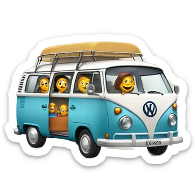 happy and smiling family in vw combi camper van sticker