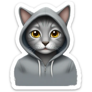 Grey cat wearing hoodie  sticker