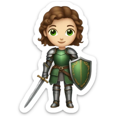 Medieval girl knight with brown hair and dark green eyes sticker