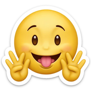 Yellow emoji face with two hands sticking it’s tongue out  sticker