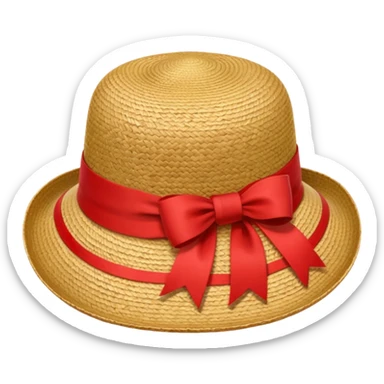 Straw hat emoji with red ribbon on it sticker