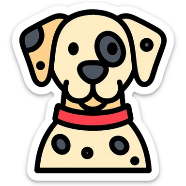 Dalmatian dog with a red collar, color outline icon style, black outlines, subtle color sticker