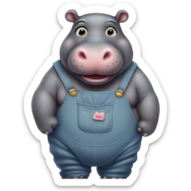 fat hippo in overalls cute sticker