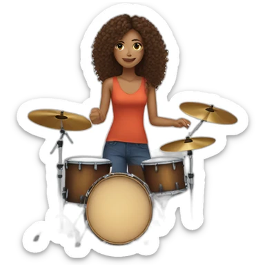 Mixed race woman with long curly hair playing the drums sticker