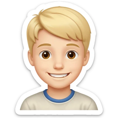 A young boy with a cheerful smile sticker
