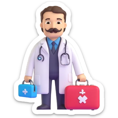 Dr. Watson with mustache and medical bag sticker
