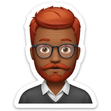 Dark man with short red hair and red beard and red mustache with glasses sticker