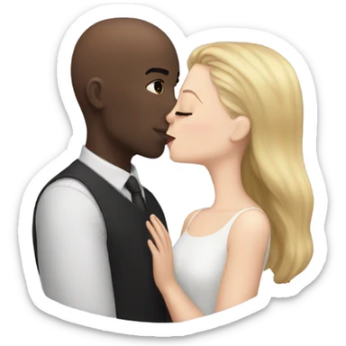 White girl dark hair kissing bald black man sticker