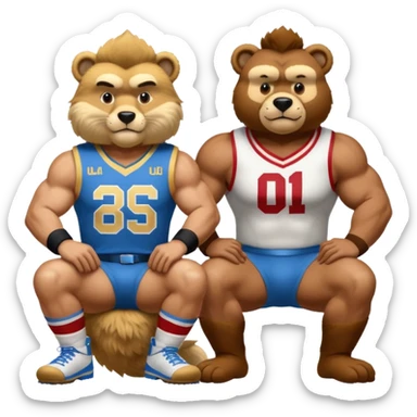 Can you create a emoji of threw Nebraska Cornhusker mascot sitting on top of the UCLA Bruin mascot sticker