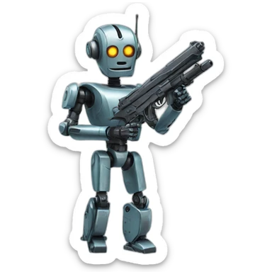 robot with pistol, looking dumb sticker