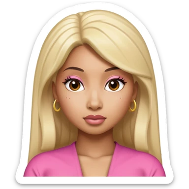 Create an iOS-style emoji of nicki minaj. Neutral facial expression, no emotion. Front-facing head only, clean Apple emoji aesthetic, smooth shading, simple shapes, no text, no accessories, plain background. sticker