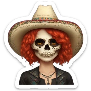 Skull girl mexican red hair Sombrero indie rock sticker