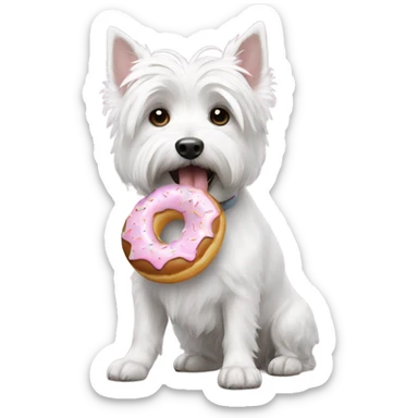 Westie eating a donut  sticker