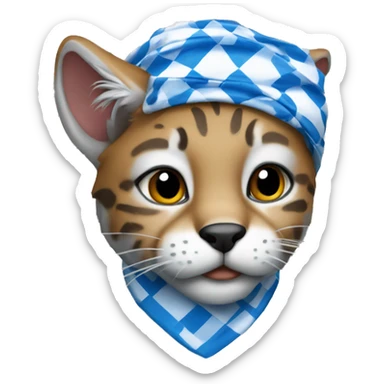 bobcat wearing blue and white checkered bandana sticker