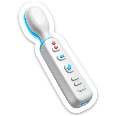 Clash of Clans aesthetic: Cinematic Playful Wii Nunchuk Portrait Emoji, rendered in a 3D vector-style similar to standard emojis with minimal shading and bold, simplified shapes. A compact, distinct form with signature details, softly glowing with a nostalgic gaming charm. Simplified yet unmistakably iconic, highly detailed and consistent, glowing with a soft radiance and high shine. Stylized with a touch of retro gaming magic and a soft glowing outline, capturing the essence of a beloved gaming relic with a friendly, playful manner! sticker