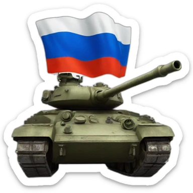 Russian Tank with explosions bihind and russian flag sticker