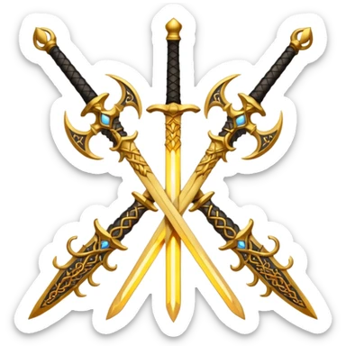 Two fiery royal golden swords in a cross sticker
