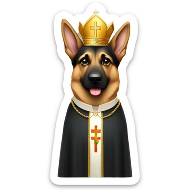 German Shepherd wearing a catholic Church Bishop sticker