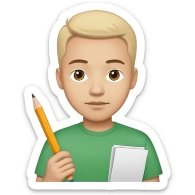 Image of an author working at "DX". DX is on his Tshirt with a pencil and paper in either hand sticker