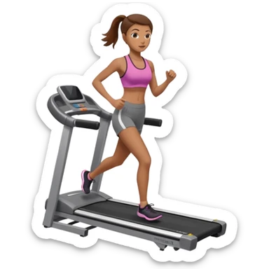 Full hyperrealistic pencil drawing of athletic girl with brown hair doing cardio on treadmill sticker