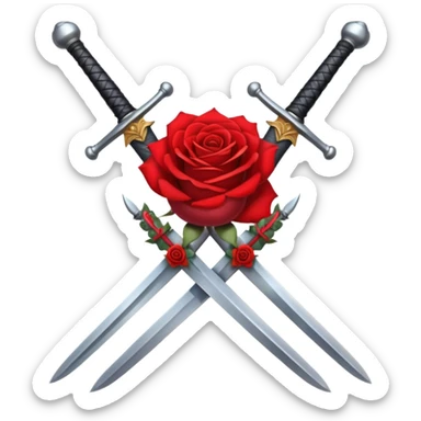 Crossed weapons with a rose sticker