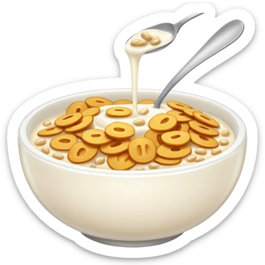 a bowl of wheat cereal with milk WITHOUT a spoon.  sticker