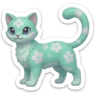 Pastel Mint-Aqua Soft-Iridescent Gentle Floral-Patterned Feline Sylveon-Liepard-hybrid-creature (full body) sticker