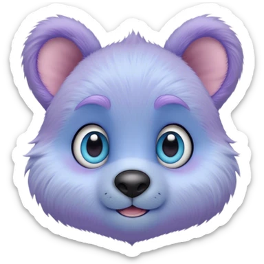 A creature with pastel purple fur and large pixar blue eyes and small ears like a teddy bear sticker