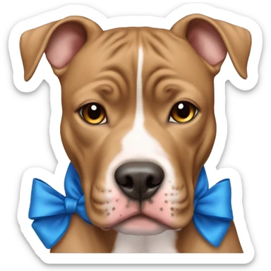 Light brown pitbull with ears cut and blue bows sticker