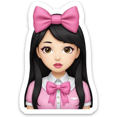 Gyaru girl black hair glossy lips bow shirt sticker