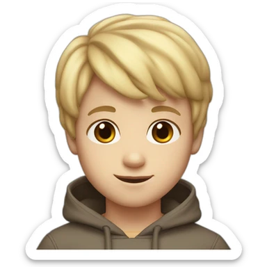 Boy with light blond hair and brown eyes short 4 year old boy with brown eyes and white skin color and a sweatshirt sticker