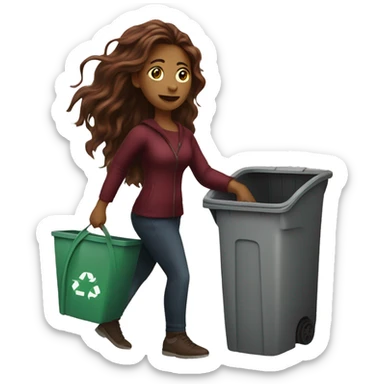 Beautiful burgundy long haired woman taking out the trash sticker