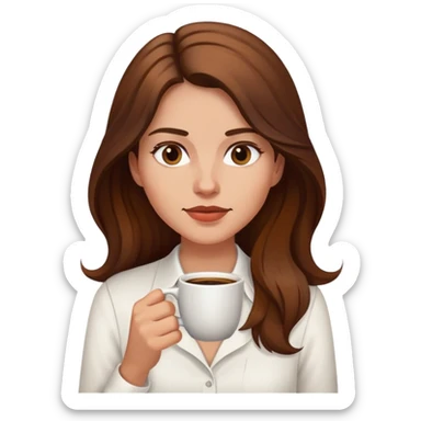 Yoga Woman white shirt long brown hair drinks coffee sticker